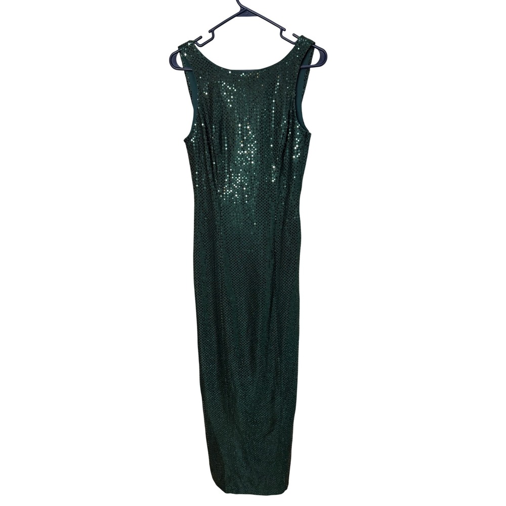 All That Jazz Vintage‎ Green Sequin Cowl Back Maxi Evening Gown Dress 9/10